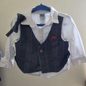 Little LAD Striped Shirt Baby Boy with Vest  Outfit Set Plaid Button Up Cotton